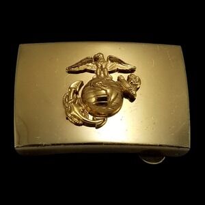 Vintage US Marine Corps‎ Emblem Belt Buckle Gold Tone Eagle Globe Anchor Brass